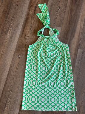 Green Geometric Halter Swim Coverup Dress